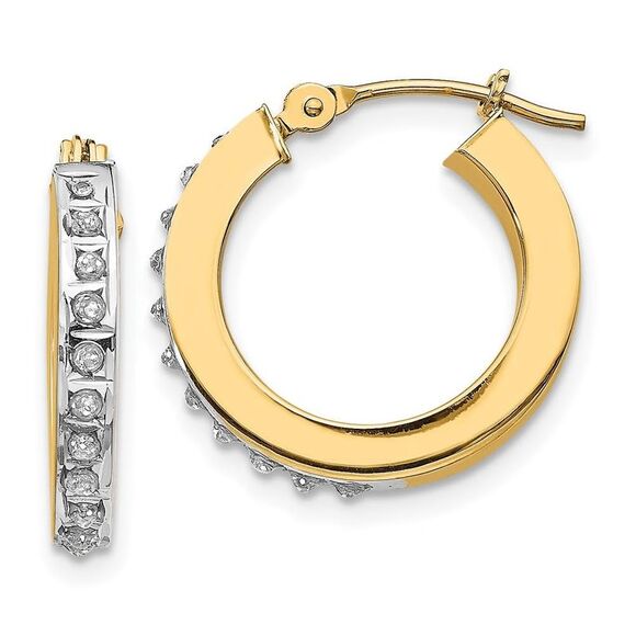 14k Yellow Gold Diamond Fascination Round Hinged Hoop Earrings